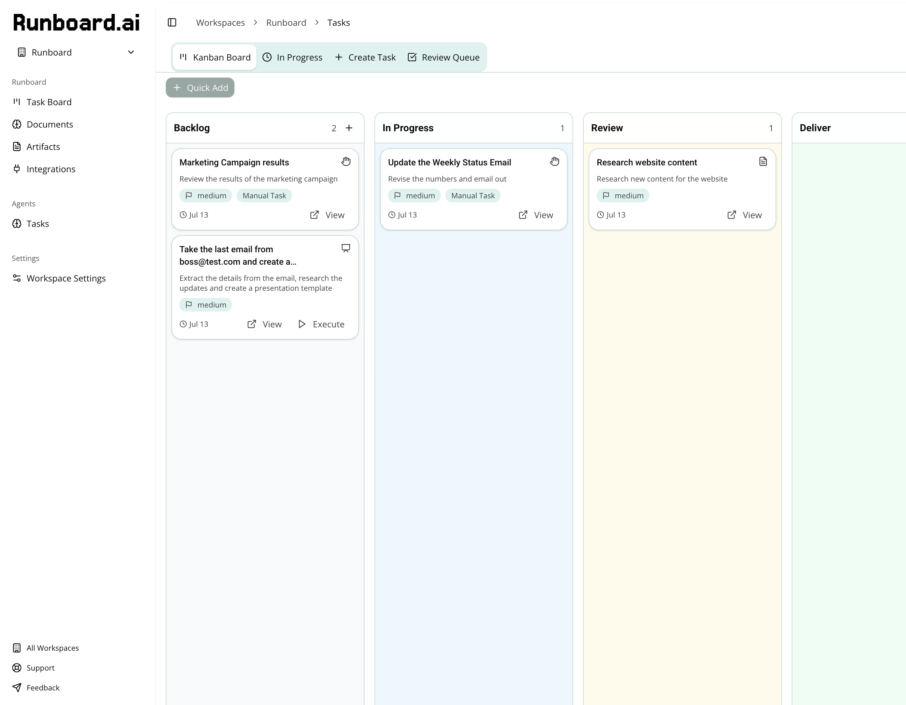 Runboard AI Kanban Board - Visual task management with AI automation