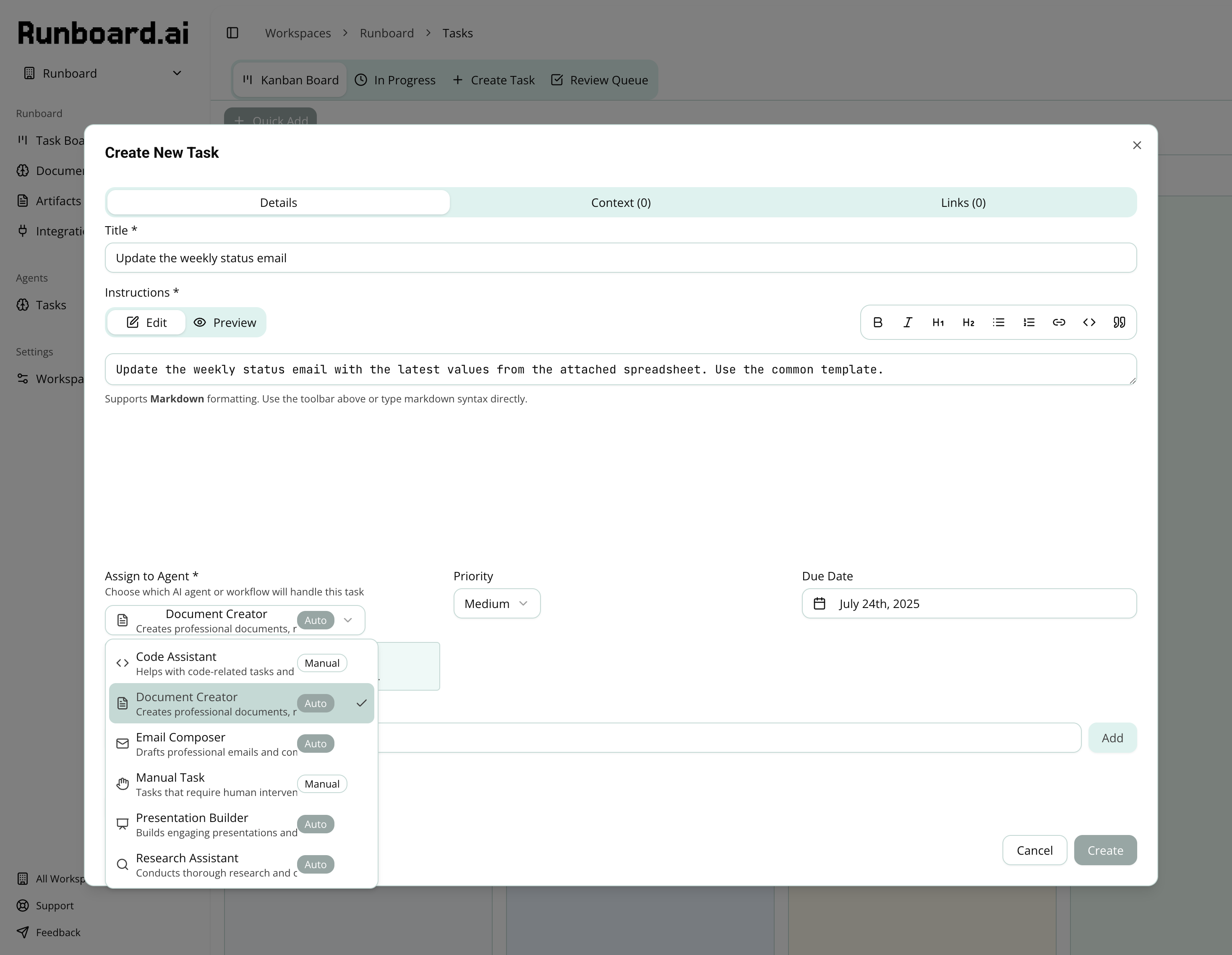 AI Agent Selection - Choose from specialized AI agents for different tasks